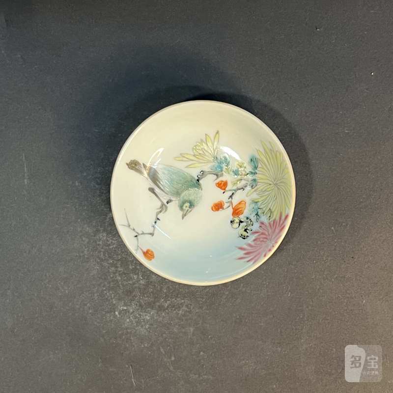 清 浅绛彩花鸟纹小盘 - 图3
